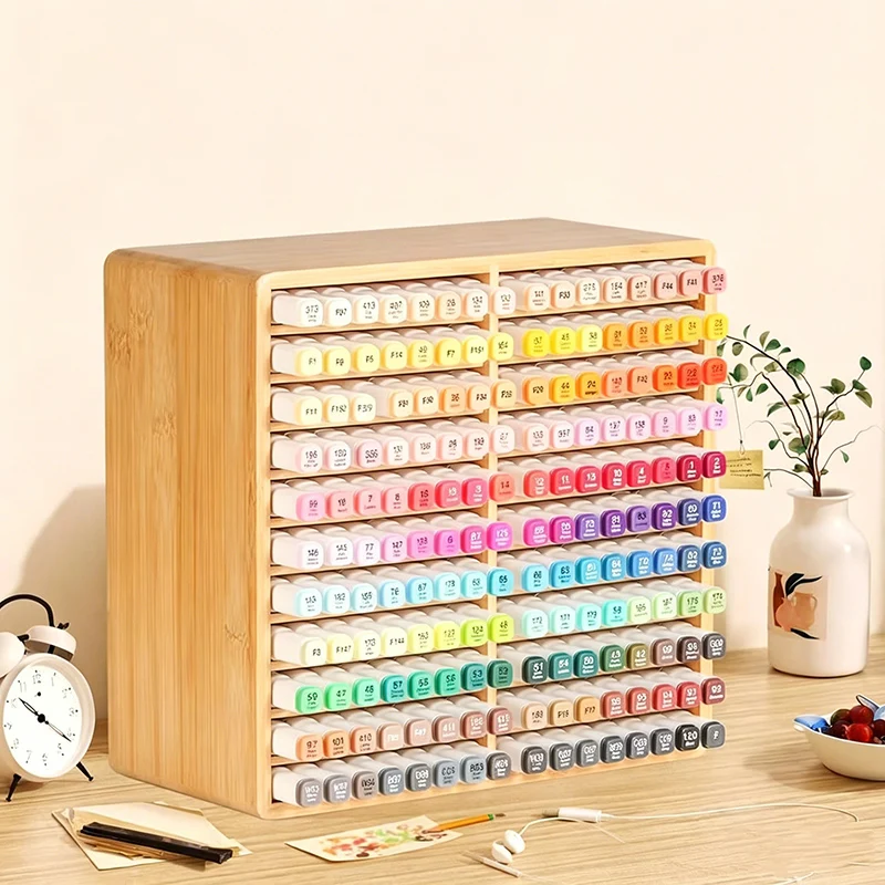 

Bamboo Desktop Pen & Marker Organizer - Wooden Storage Holder for Art Brushes, Pencils & Stationery