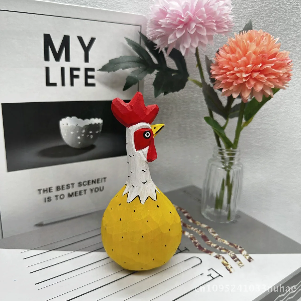 

Cartoon Rooster Resin Craft Ornament Yellow American Style Decor for Home Balcony Outdoor Courtyard