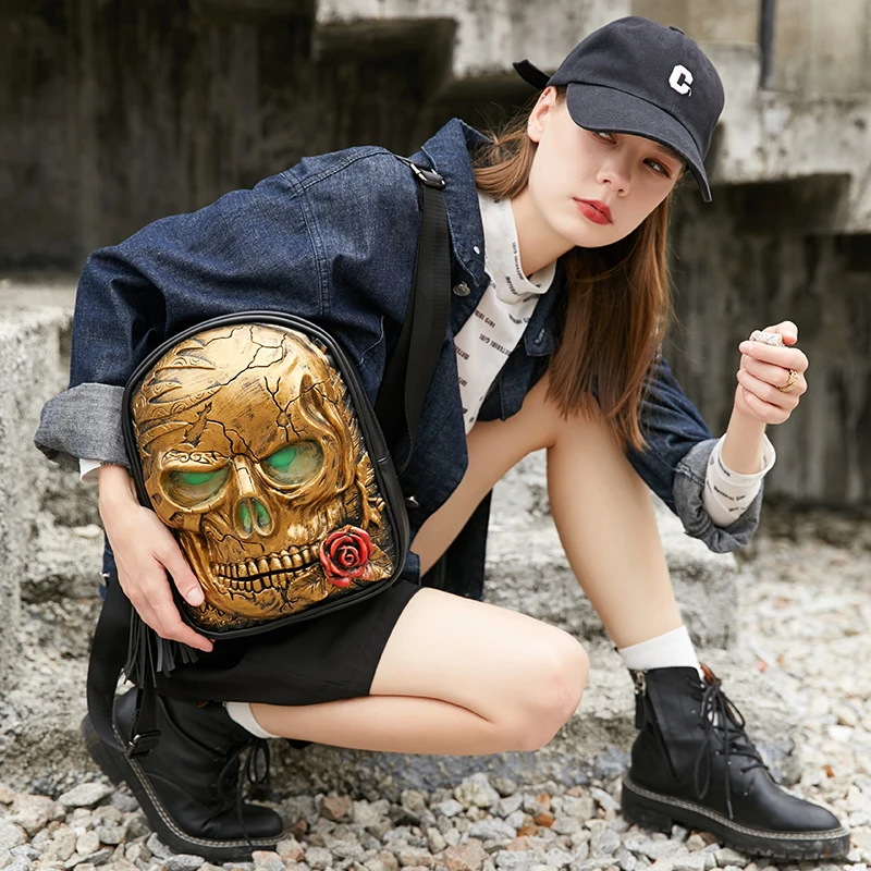 Women Small Skull Rock Gothic Charm Leather Backpacks For Teenagers Female Shoulder Bags Sac a Dos Bag Gril Mochilas School Bags