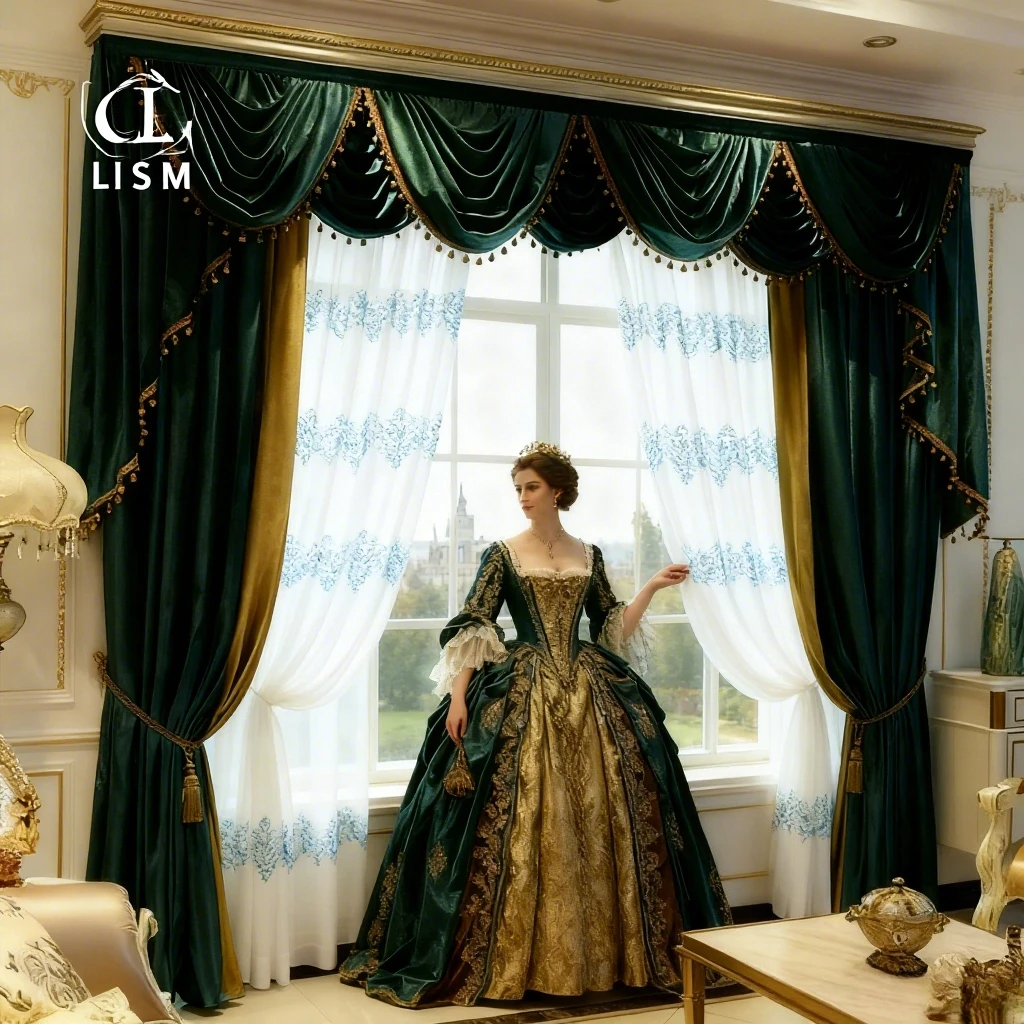 

European Luxury Curtains for Living Room Blackout Valance Tulle Thickened Flannel Villa Bedroom Dining Room High Quality Custom