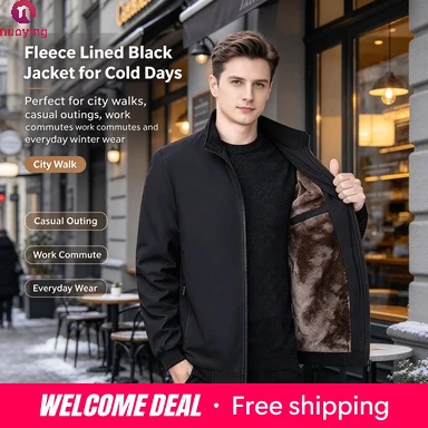 Giacca invernale da uomo, calda e confortevole, con cerniera intera, colletto alto e fodera in pile, ideale come capo d’abbigliamento casual resistente al vento per le giornate più fredde.