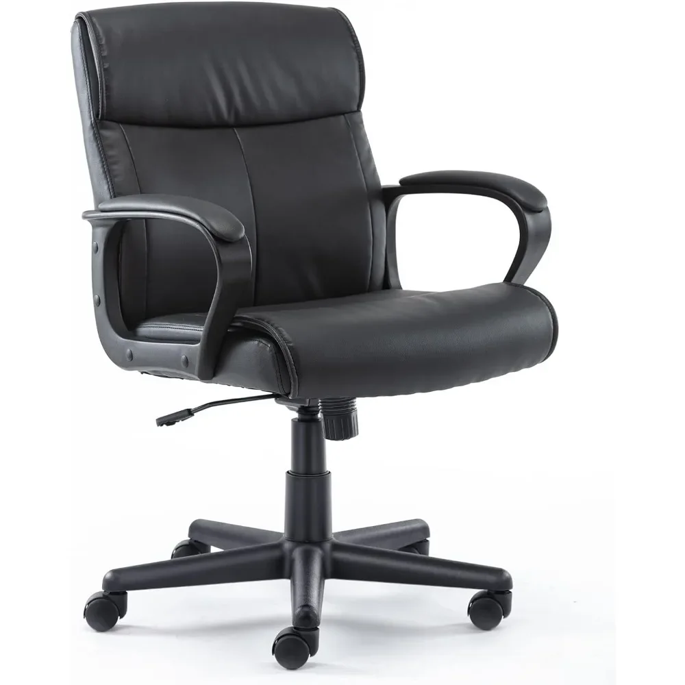 

Executive Office Chair with Padded Armrests Mid Back Lumbar Support and Adjustable Height & Tilt Angle, PU Leather Swivel