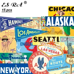 15 Pcs/Set 6~14cm  Retro USA Cities Stickers Waterproof PVC Travel Stickers Toys laptop Pitcher  Luggage Journal Decorate