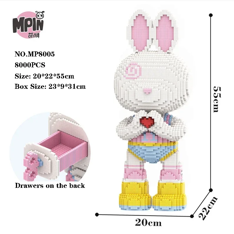 Kawaii Colourful Rabbit Bear Building Block Semi-anatomical Animal Pixel Rabbit Model Magic Bricks DIY Toy for Kid Birthday Gift - Image 6