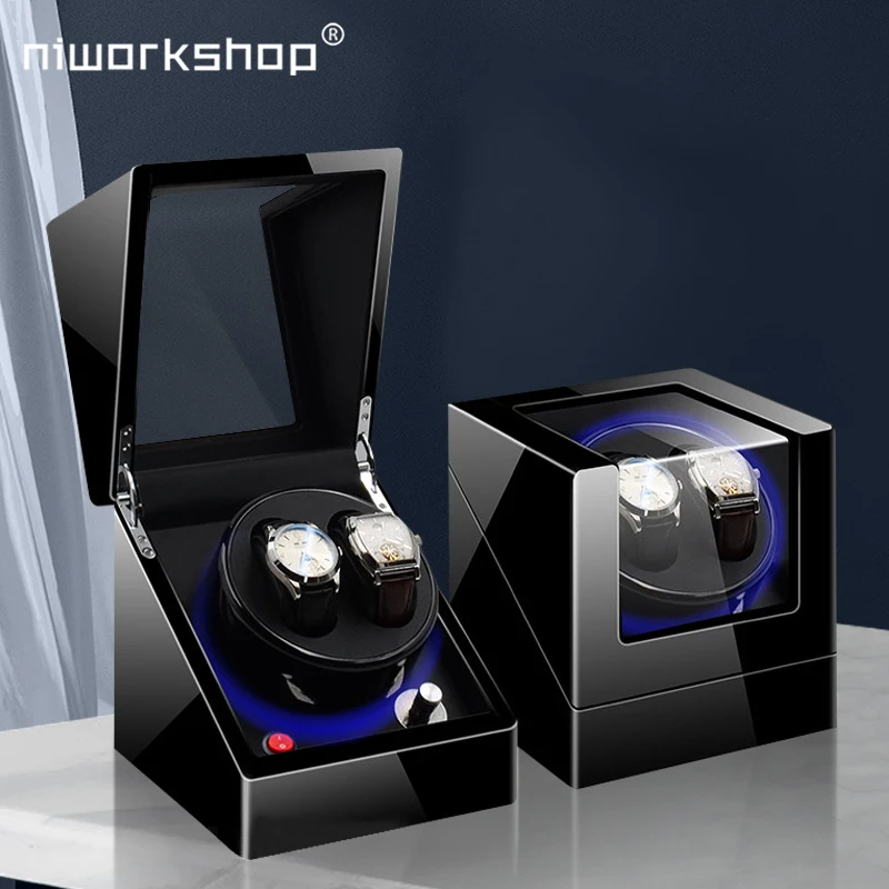 1pc Niworkshop Double Watch Winder for Automatic Watches ,2 Slots Watch Storage Case, Wood Shell Piano Finish Watch box