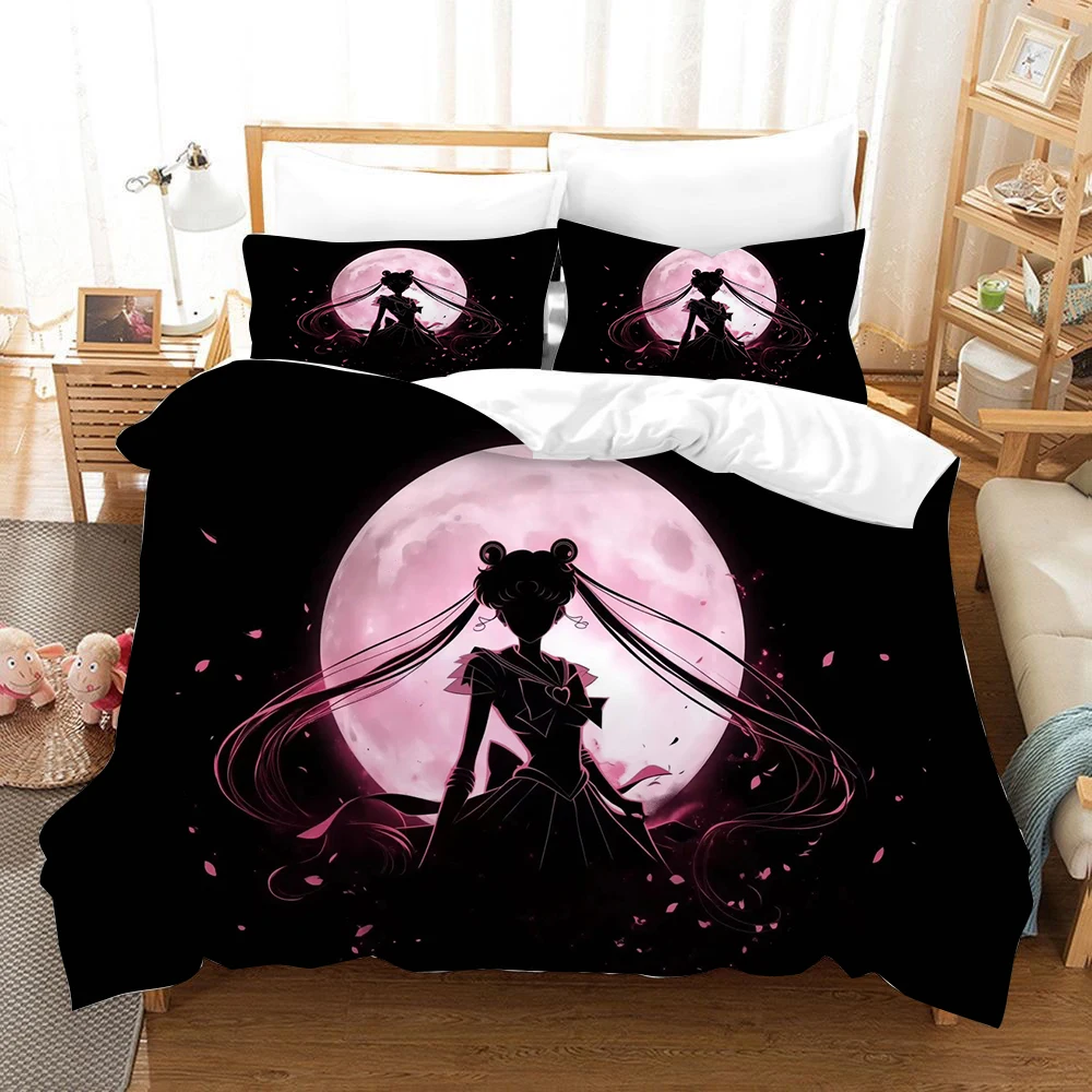 Sailors Moon Duvet Cover Set Cartoon Anime Tsukino Usagi Chibiusa Bedding Set Quilt Cover Pillowcase Twin Single Queen King Size