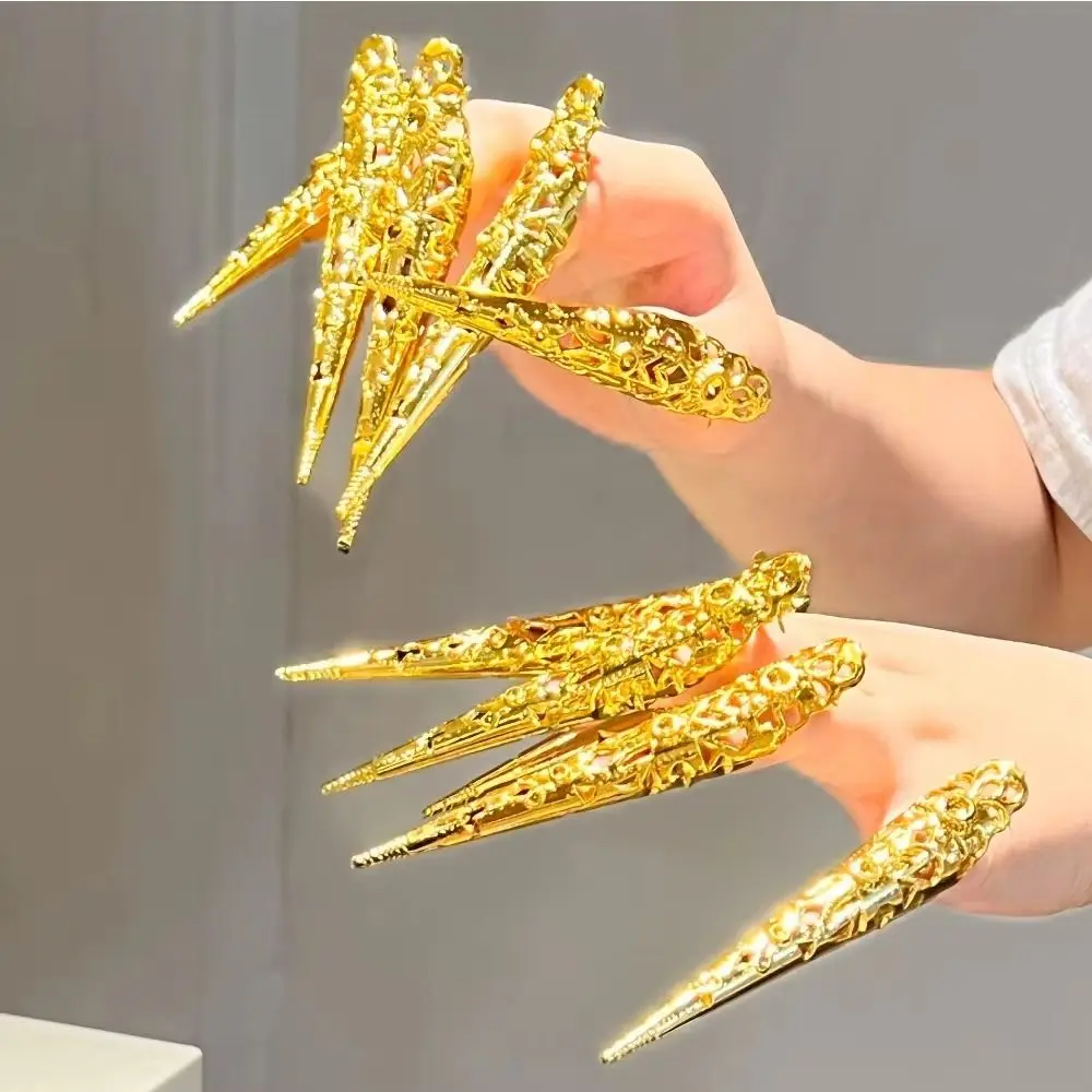 10PCS Adjustable Opening Claw Ring Hollow Design Antique Style Cosplay Jewelry Punk Style Long Nails Fingertip Nail Ring