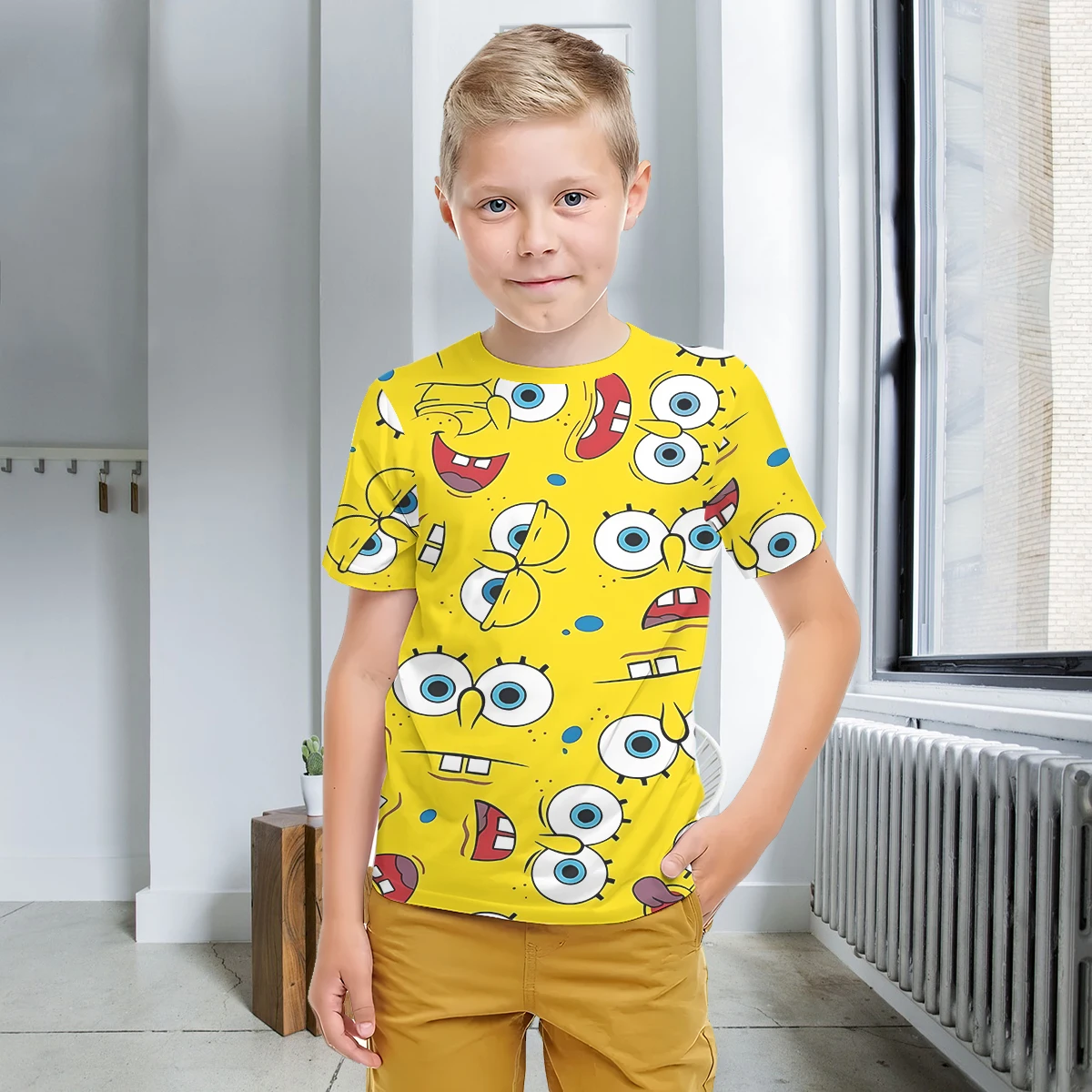 3D Print Cute cartoon S-Spongebobs Baby Clothing 5 to 14 Years Male Outdoor Clothes for Children Boy Girl Child T-Shirt Top