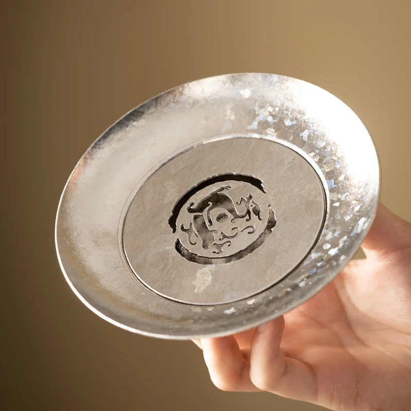 Titanium Frosted Tea Tray with Dragon Pattern Hollow Design Portable Tea Pot Holder for Gongfu Tea Use Table Office Home Desk