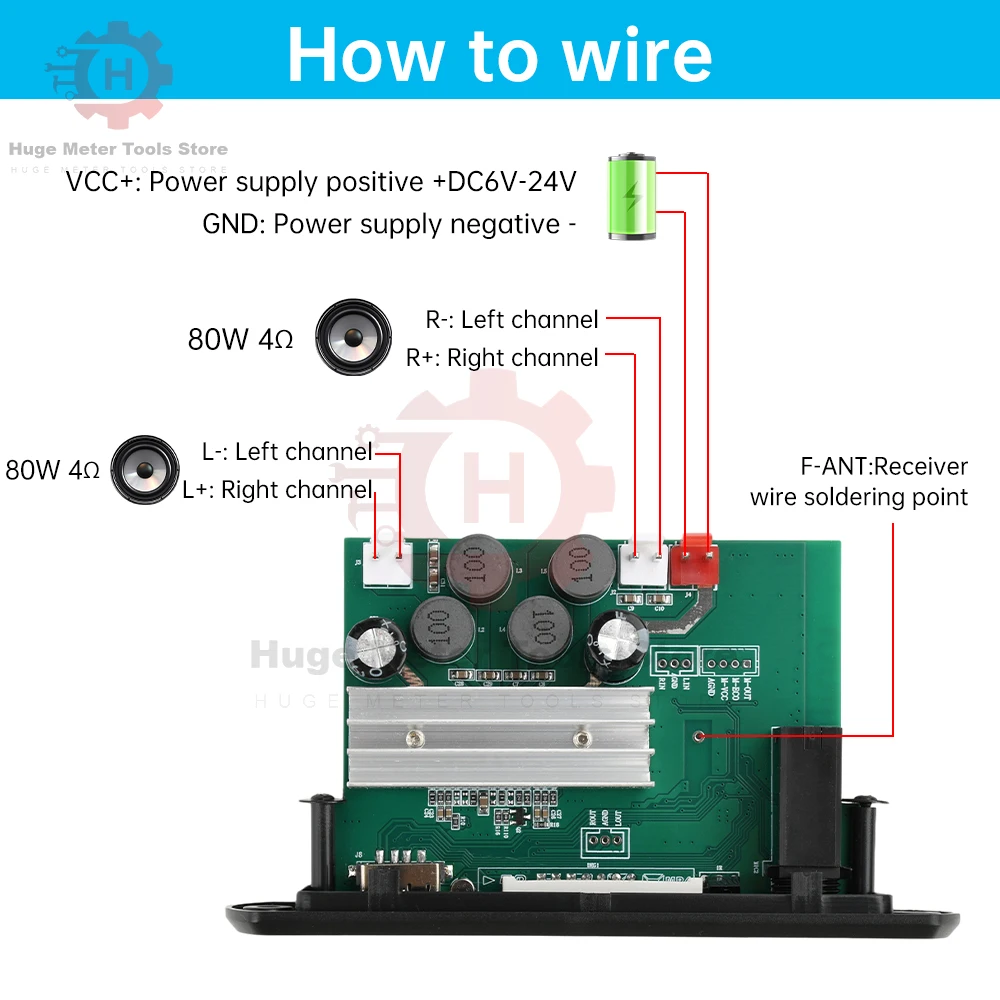 DC 6-24V MP3 Bluetooth Decoder Board Audio Decoding Module Power 2*80W with Amplifier Audio Bluetooth Amplifier Board Decoder