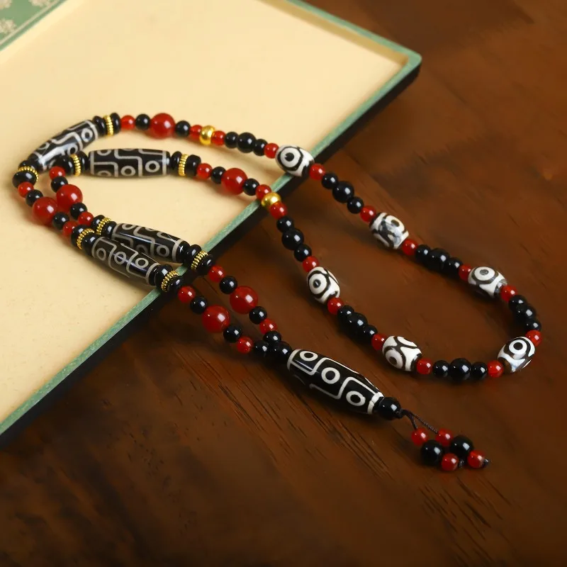 

Dzi Bead Agate Pendant, Chinese Style Ethnic Style Dzi Bead Necklace