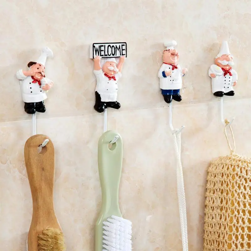 Cartoon Chef Shaped Hook Powerful Adhesive Wall Key Holder Adhesive Wall Hooks Storage Door Clothes Coat Hat Hanger Towel Hooks