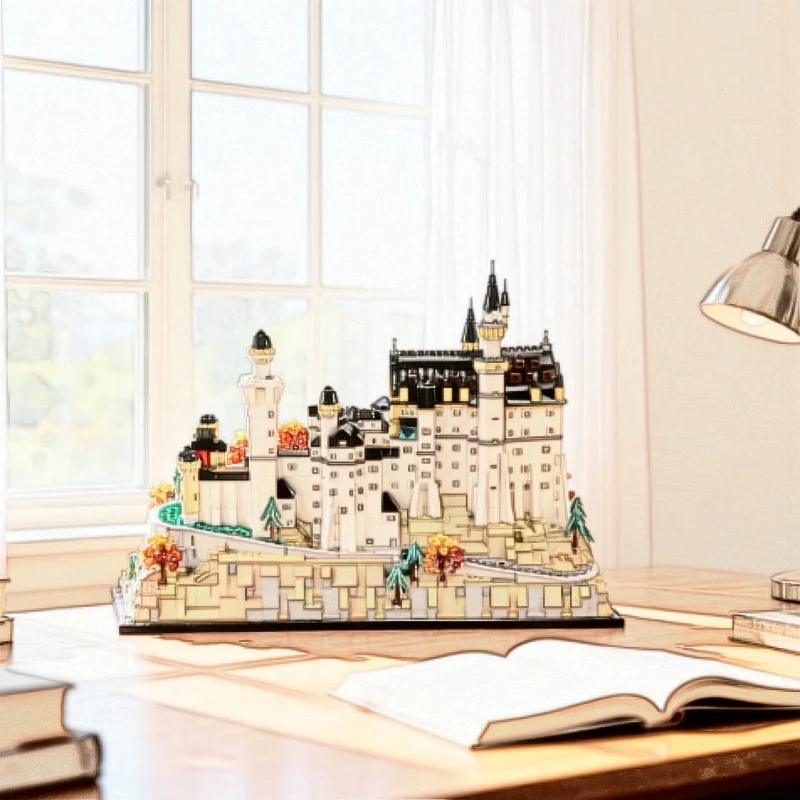 Europejski Zamek Las Krajobraz Klocki Zabawka DIY Zamek Neuschwanstein Model Architektoniczny Prezent na Boże Narodzenie