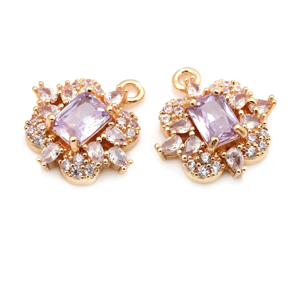 4PCS 18K Gold Color Brass and Zircon Square Charms Pendants High Quality Diy Jewelry Making Supplies Necklace Earrings for Women
