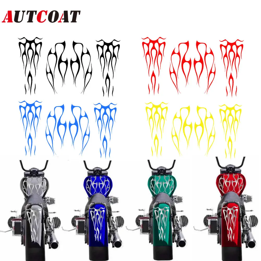 

AUTCOAT 1Set Motorcycle Ghost Flame Set Gas Tank & Fender Decals Stickers Universal