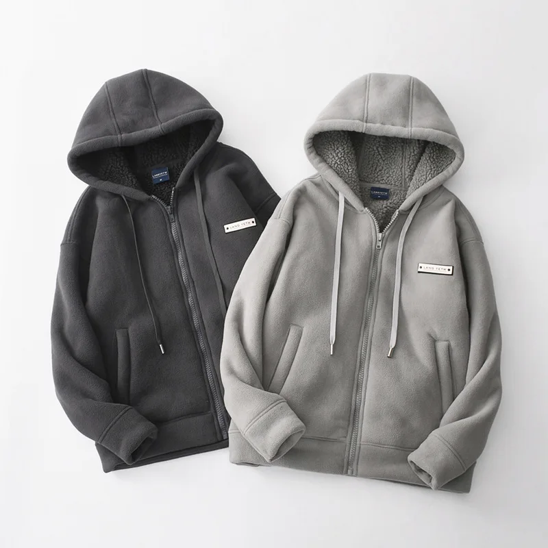 

Heavyweight 550gsm Double-Sided Polar Fleece Jacket For Men Fall Winter Thickened Lamb Wool Zipper Sportwear Sweatshirt Coats