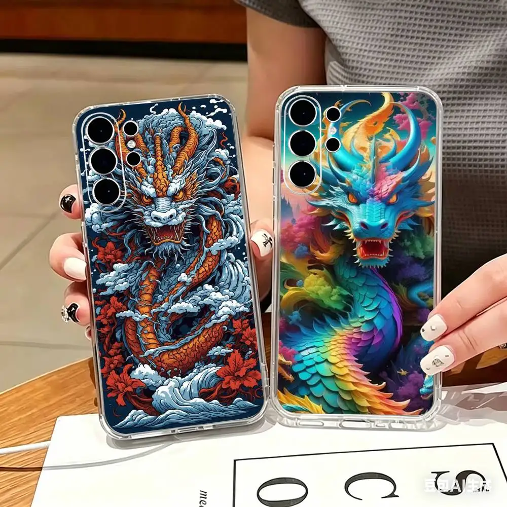 Luxury Vibrant Dragon  Transparent phone Case For Samsung S25,24,21,22,21,20,10,S9Ultra,Plus,Fe,Lite