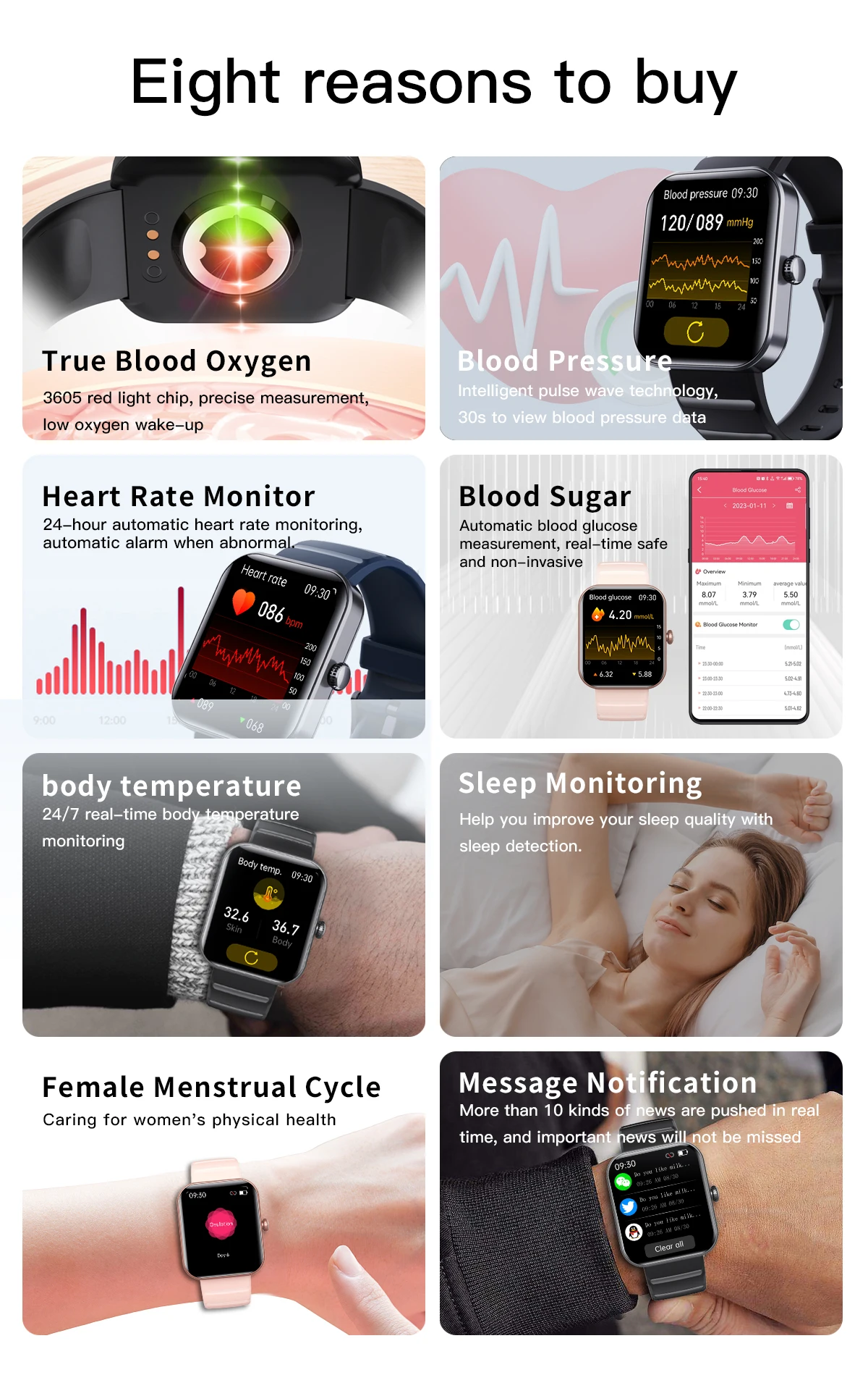 ZZYSMAR Smartwatch Blood Glucose Real Time Monitor For Men Women Smart Watches 2023 New Real Blood Oxygen Body Temperature