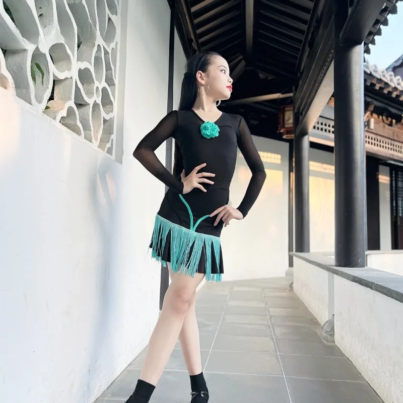 子供用ラテンダンス服 春夏新作 高級女の子ダンス服 練習トレーニングパフォーマンス服セット