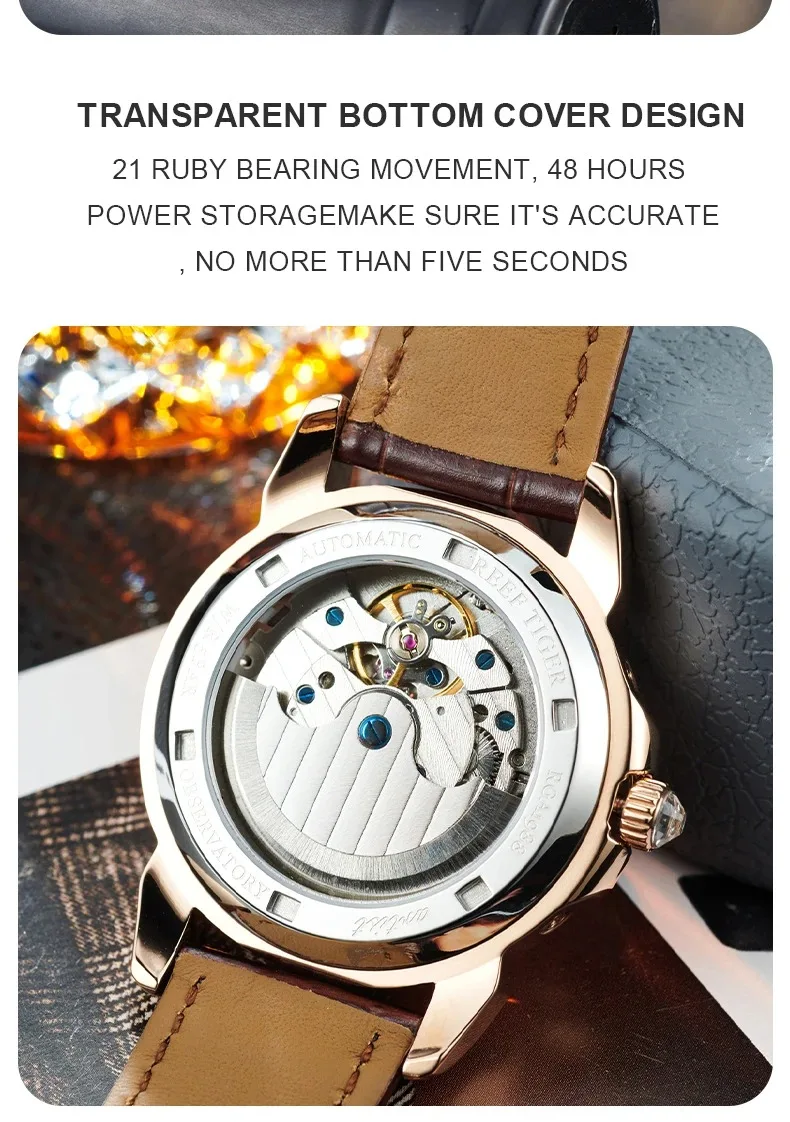 Reef Tiger Men Automatic Watch 42.7mm Mechanical Wristwatch 50M Waterproof Luminous Sapphire Mirror Multi-Dial Month Week