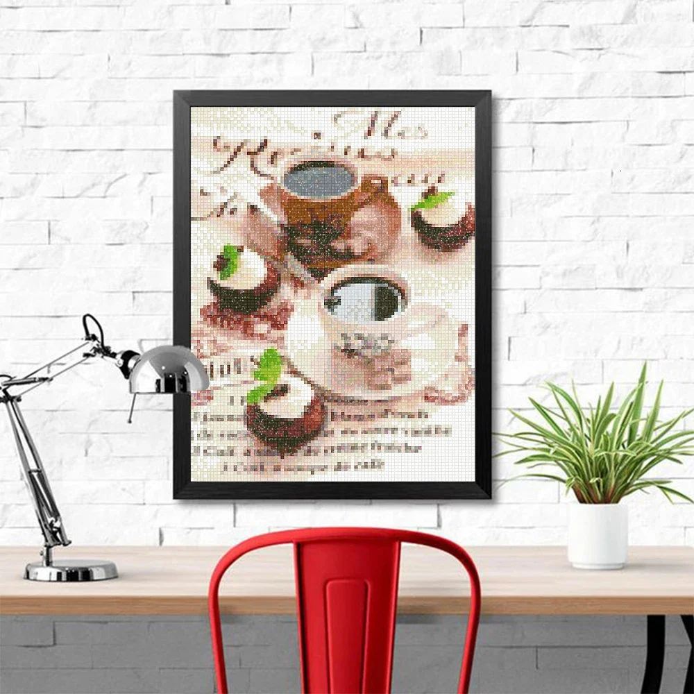 DIY 5D الماس اللوحة المطبخ مطعم الماس التطريز الخبز القهوة صورة حجر الراين فسيفساء عبر الابره عدة ديكور المنزل