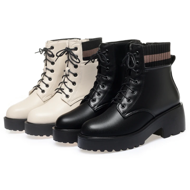 Aiyuqi botas de inverno femininas tamanho grande moda lã quente couro genuíno meias botas antiderrapantes botas curtas femininas