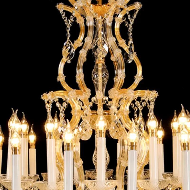 Classic Crystal Chandelier Gold Large Adjustable Height LED Lighting Decorative Ceiling Lamp