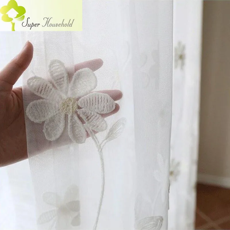 White Gauze Curtains Retro Embroidery Flower Tulle for Living Room Balcony Bedroom Luxury Sheer Window Treatments