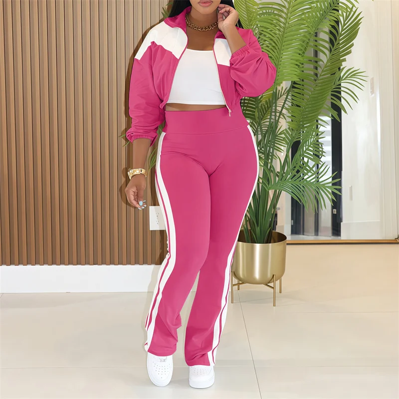 

Doyerl Striped Casual Tracksuits Woman Two Piece Set Active Wear Joggers Workout Zipper Jacket Top and Sweatpants Ensemble Sport