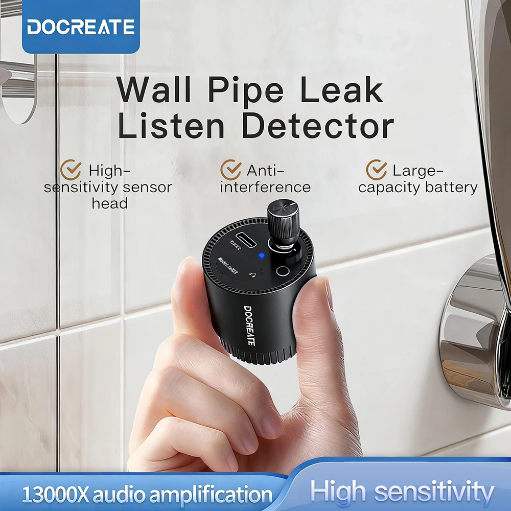 Przenośny detektor nieszczelności rur z 13000-krotnym wzmacnianiem dźwięku, ładowanie Type-C do precyzyjnego lokalizowania wycieków wodnych w ścianach i podłogach.