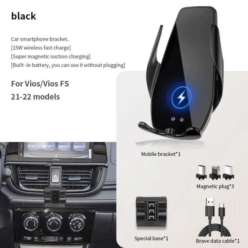 

Car Phone Holder For Toyota Vios/Vios FS 2021-2022 GL-i AT GL-S GLX-i Block -type base wireless bares rack accessories