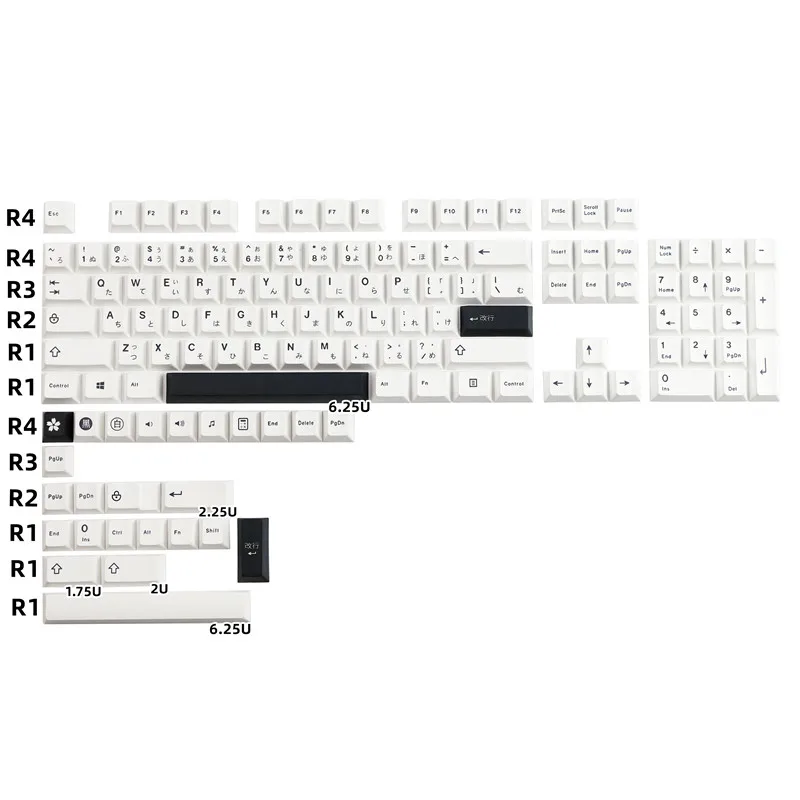 Teclas japonesas de sublimación para teclado mecánico, teclas minimalistas blancas y negras, PBT, Mx Switch, perfil Cherry, personalizadas, GK61