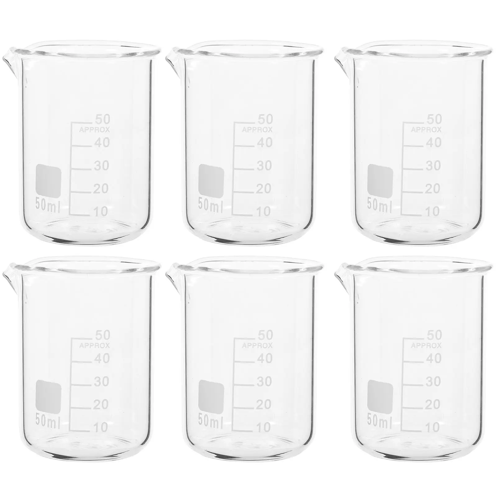 

6Pcs High Temperature Resistant Measuring Beakers Glass Lab Cups 10ml Small Spout Chemistry Equipment Set for Lab Projects
