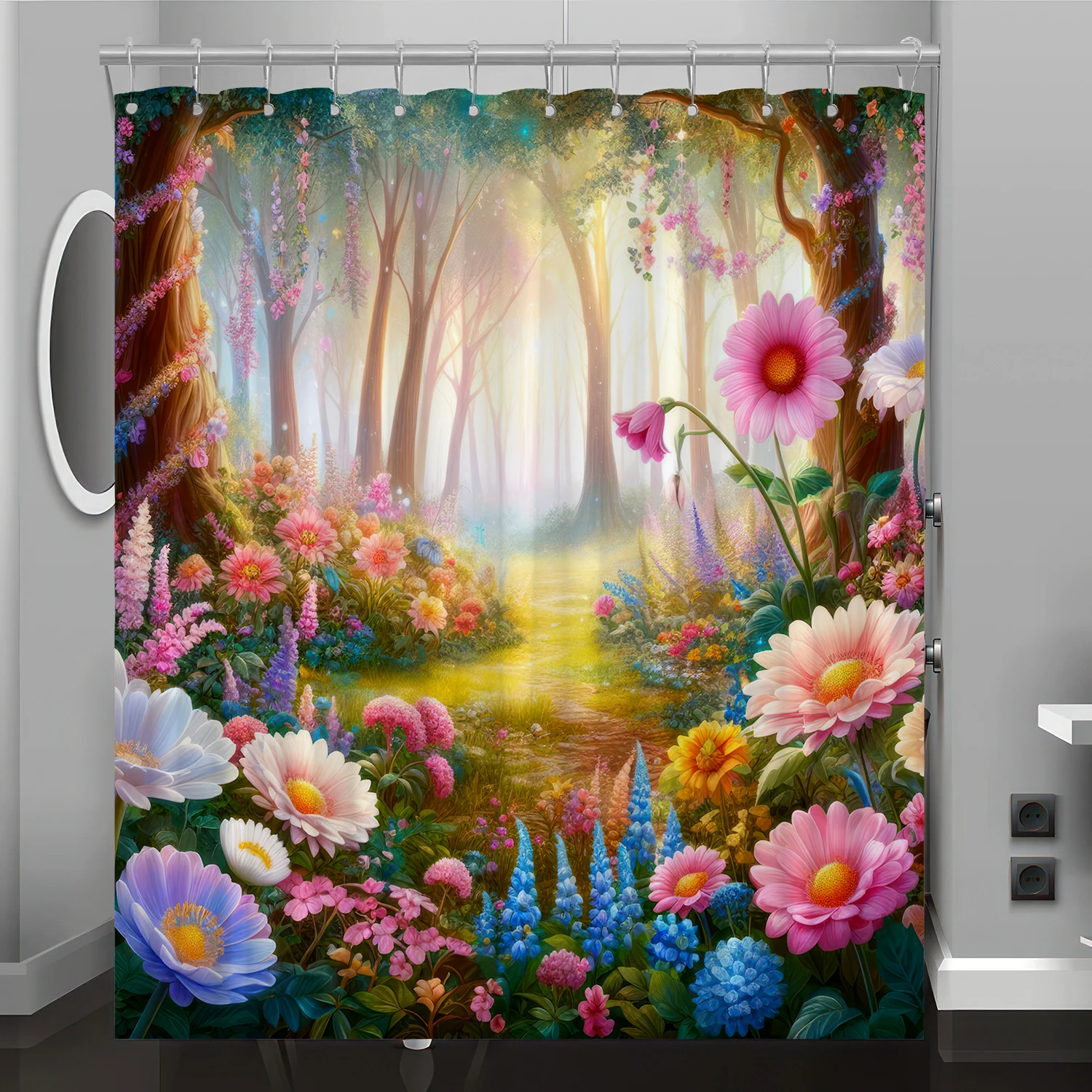 

Dream flower forest pattern digital print shower curtain