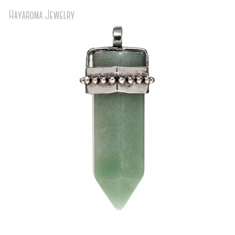 10Pcs Crystal Pillar Hexagon Hexagonal Prisms Point Semi-precious Stone Aventurine Jewelry Wholesale Silver Color Pendant