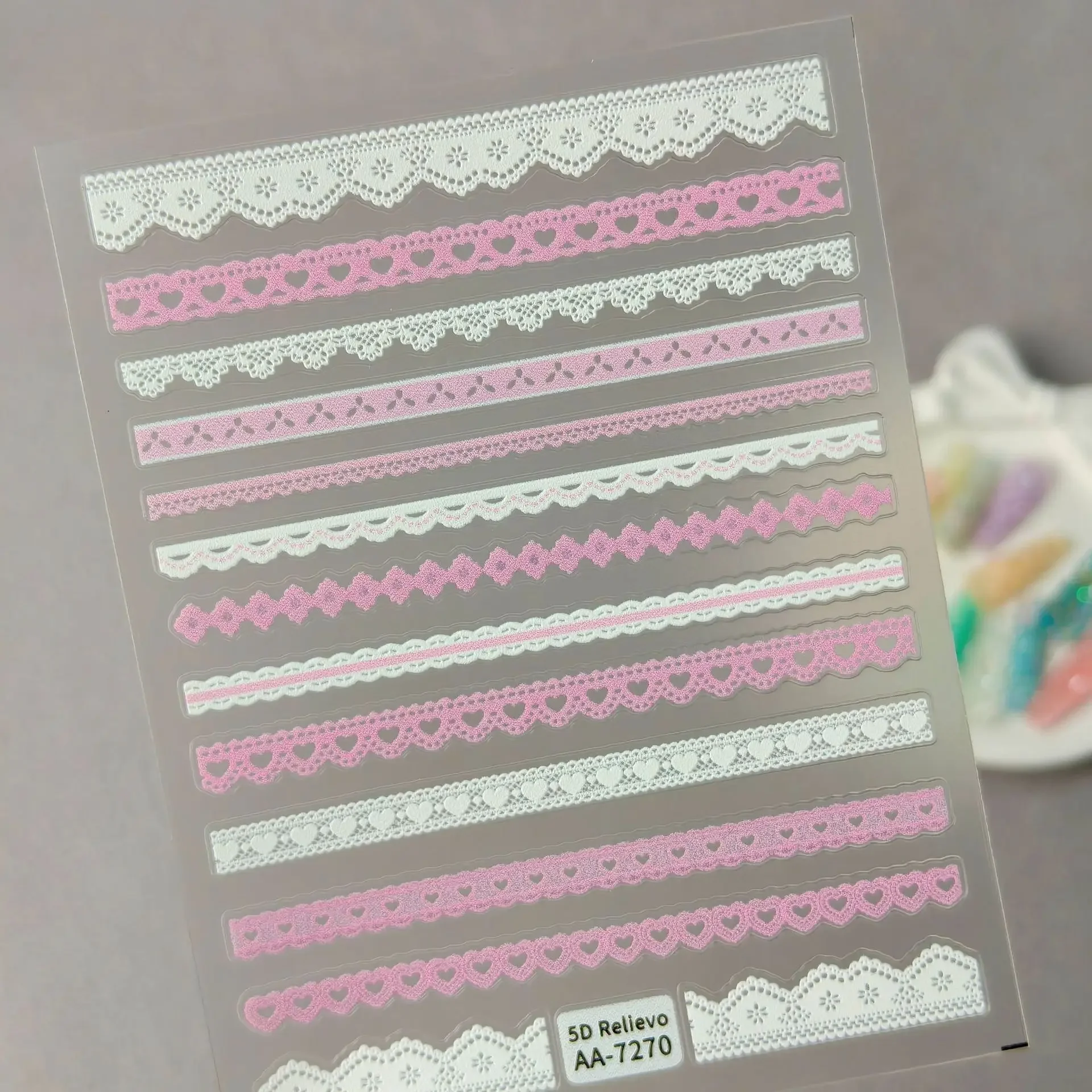 1 Set 5D Embossed White Lace Nail Stickers Elegant Stereo Lace Trim Self Adhesive DIY Manicure Nail Art Decor Ornaments