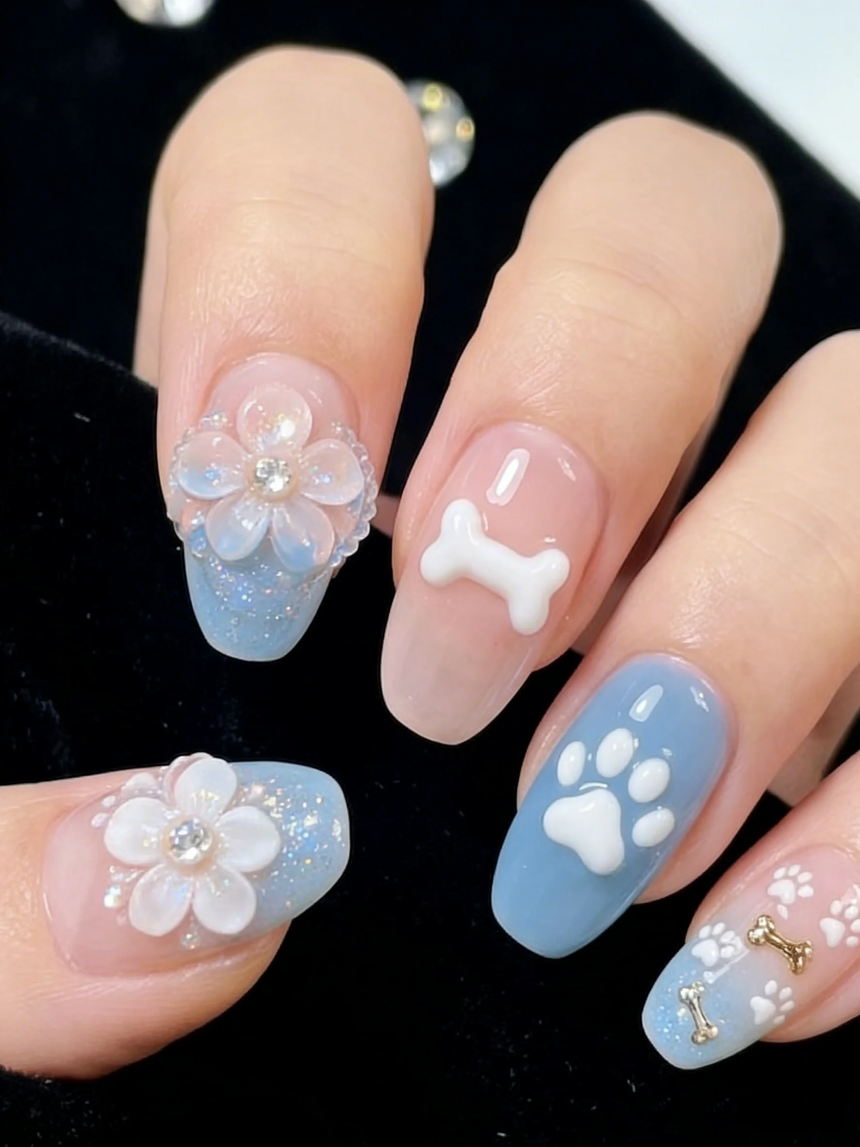 3D Dog Paw & Bone Nail Art Silicone Mold, Cute Pet Paw Print Resin Nail Carving Mold, Reusable DIY Manicure Supplies