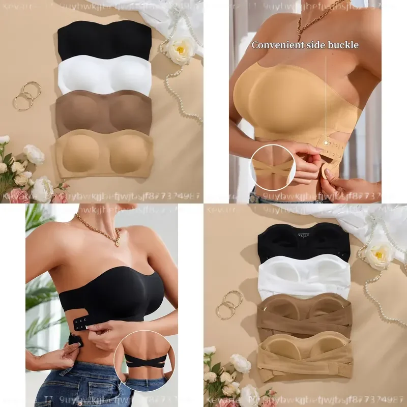1 3Pcs Removable Padded Soft Ice Silk Traceless Wireless Seamless Bra Women Strapless Brassiere Comfortable Underwear