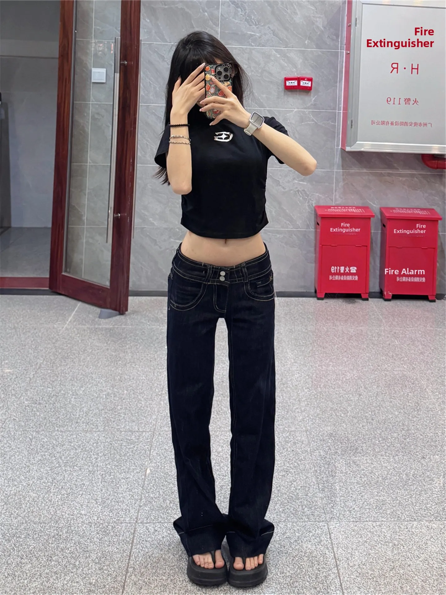 

American Vintage Low Waist Flared Jeans Women's Spring Summer Loose Slimming Long Floor-Length Pants Casual Style Cotton Denim