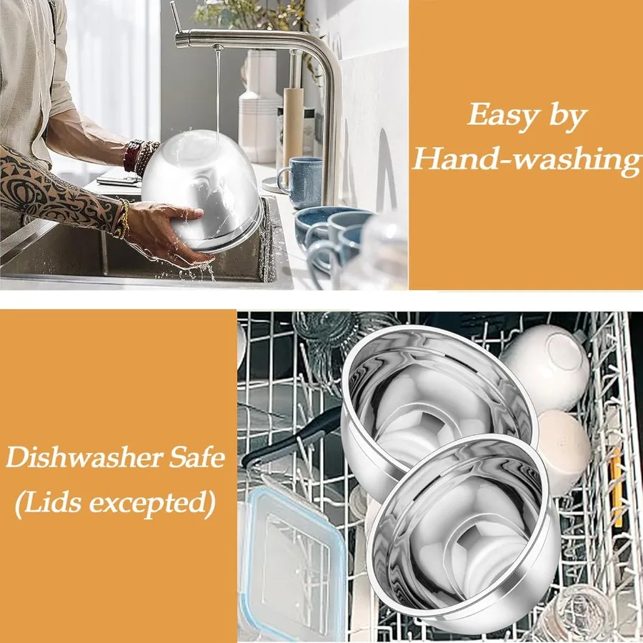 Stainless Steel Nesting Mixing Bowls Set with Lids and 3 Grater Attachments for Kitchen Use: Ideal for Mixing Serving and Stori