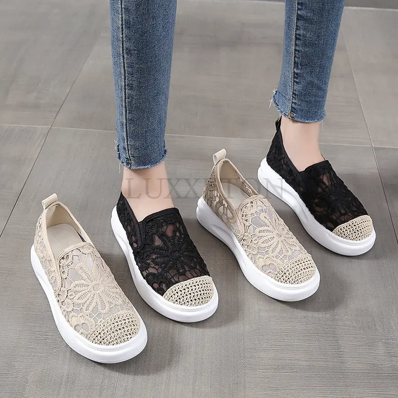 Plateauschoenen Mesh Schoenen Dames Lente Zomer Nieuwe Mode All-Match Sport Sandalen Dikke Zolen Verhoogde Slip-On Sneakers