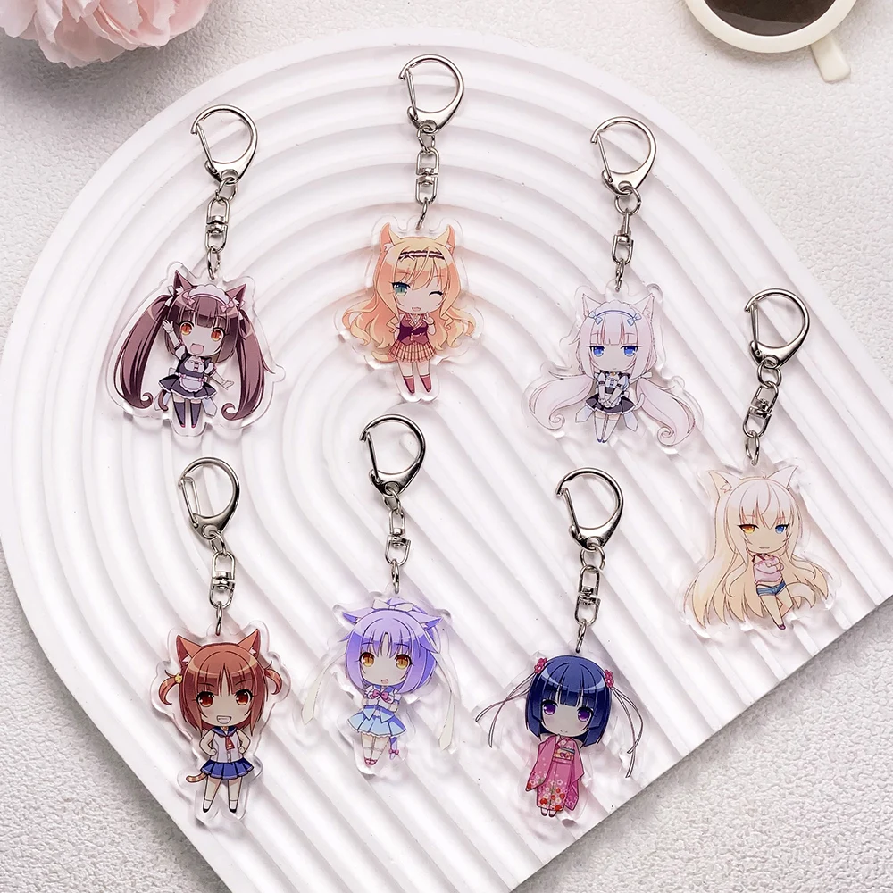 1/7Pcs Anime Characters NekoPara Acrylic Car Keychain Cute Bag Charms Accessories Backpack Key Holder Keyring Fans Friends Gifts