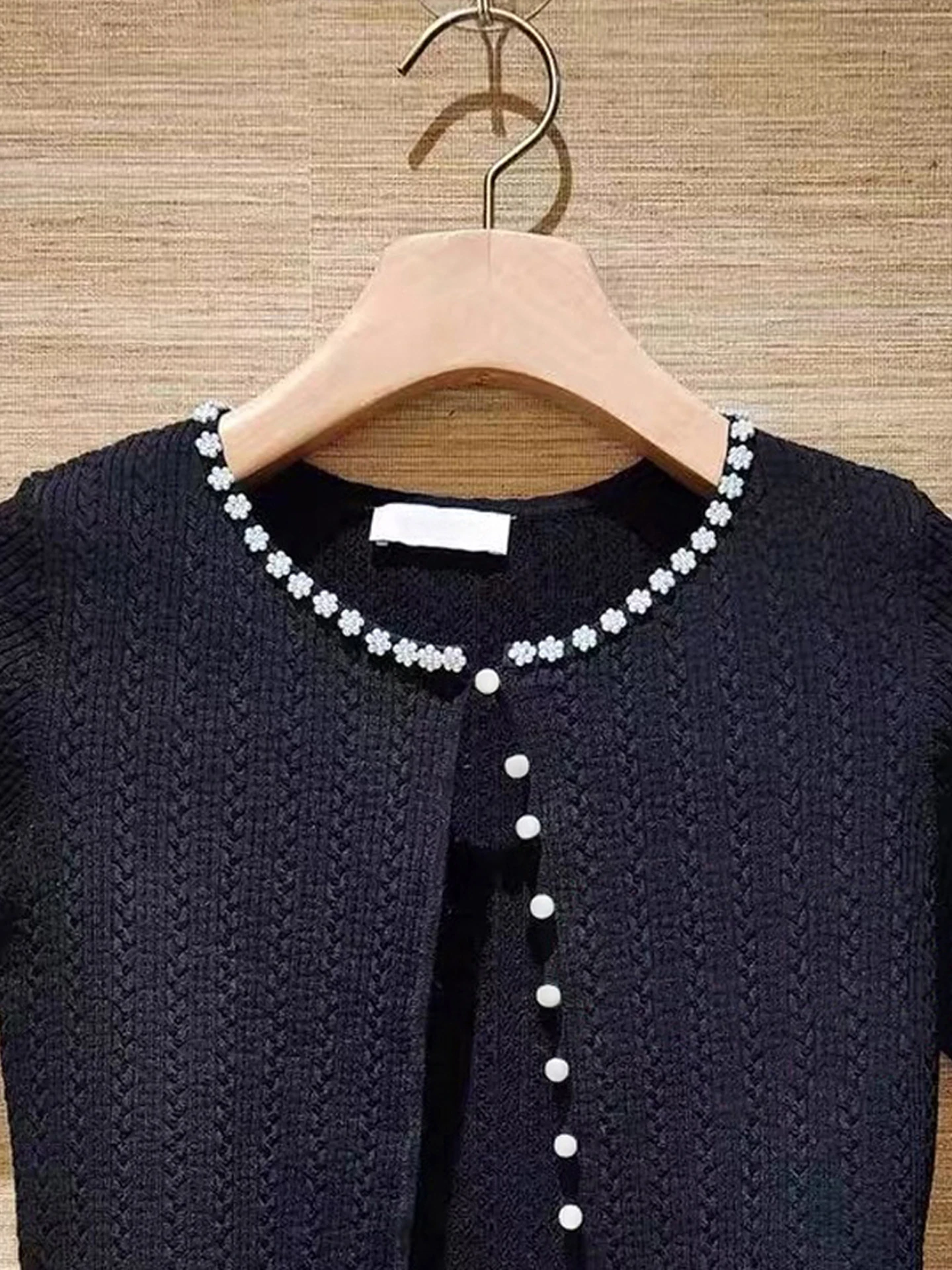

S Home Nan You High End Women's Summer ort Knitted Cardigan Top with Beads Simple Sle round Ne Regular Fit Chinese Made
