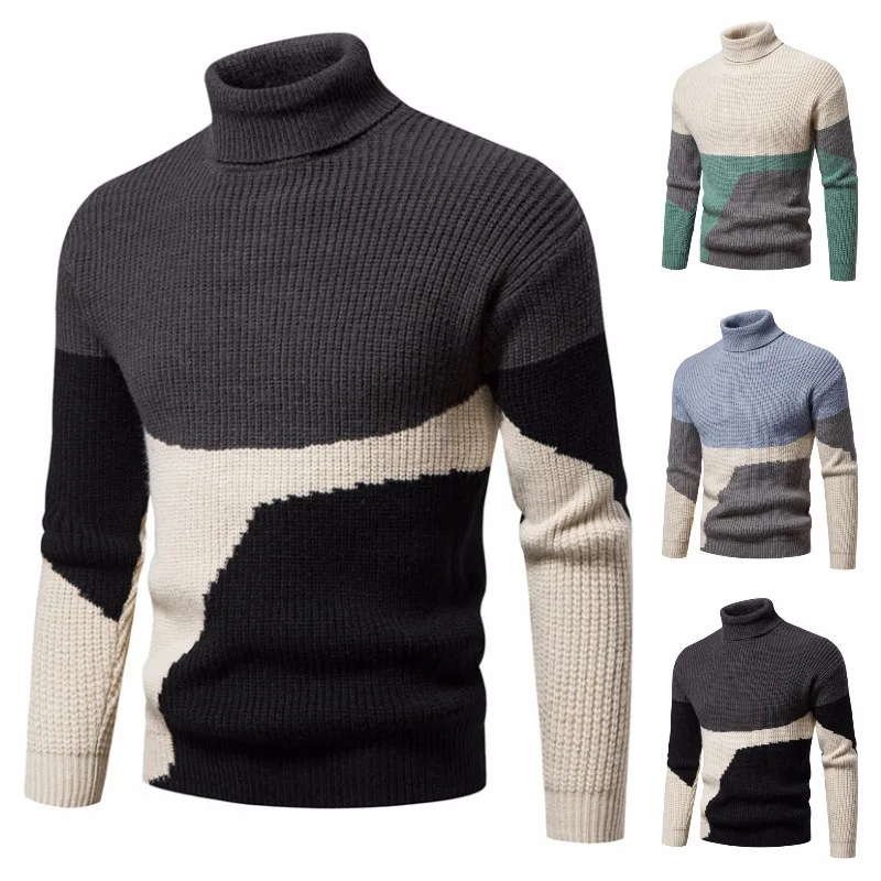 

2023 New Korean Edition Men's High Neck Slim Fit Pullover Sweater Fashion Versatile