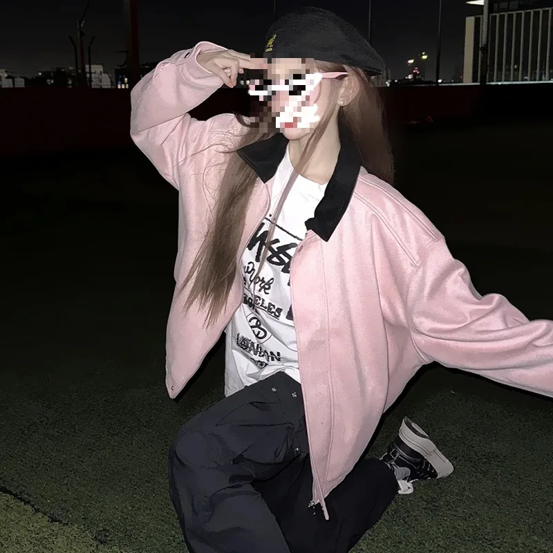 

Женские летние фиолетовые бейсбольные куртки из шерсти с металлическими пуговицами в стиле барн, длиной до колена, с флокированием, для молодежи