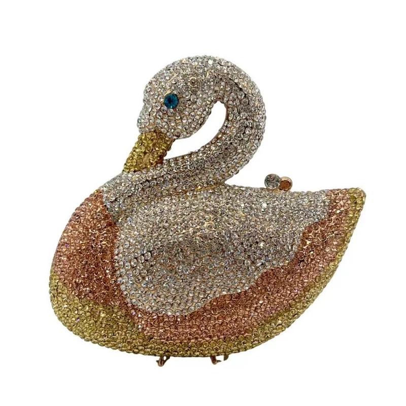 

XIYUAN New Swan Crystals Evening Clutch Purse Bag Women Sparkling Diamond Day Clutches Metal Clutch Purses Wedding Party Handbag