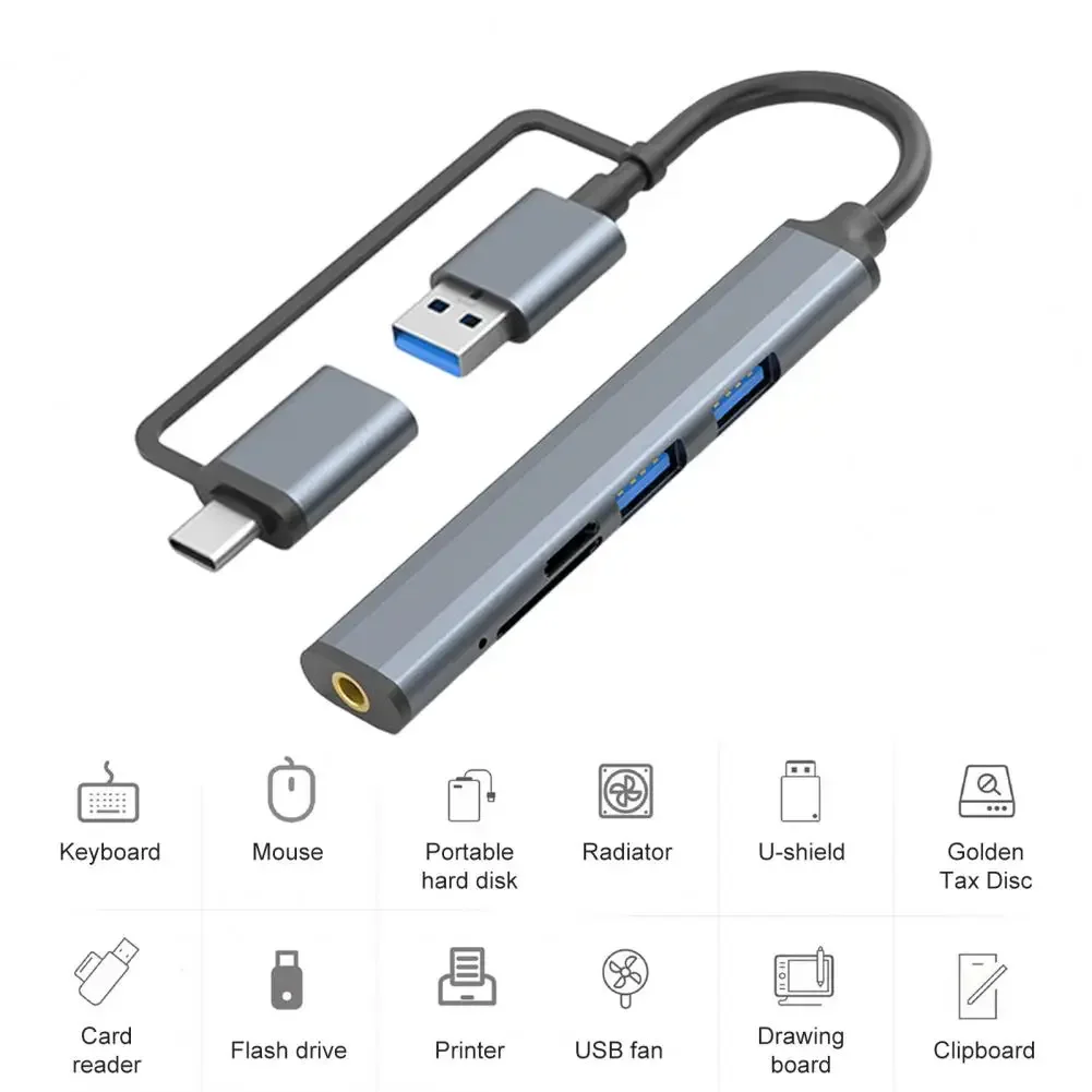 

Usb3.0/type-c to Usb2.0 Docking Station High Speed 5-in-1 Usb C Hub with Sd/tf Card Reader Audio Jack Docking