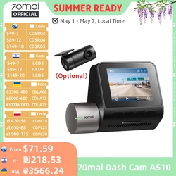 2024 ใหม่ 70mai Dash Cam A510 1944P HDR GPS ADAS การเชื่อมต่อ 4G 70mai 4G ด้านหน้า Cam A510 รถ DVR 24H ที่จอดรถสนับสนุนด้านหลัง Cam