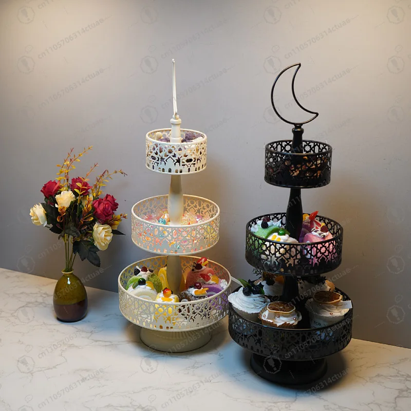 

New Wrought Iron Castle Multi-layer Tray, Dessert Cake Candy Stand Ramadan Eid Plate