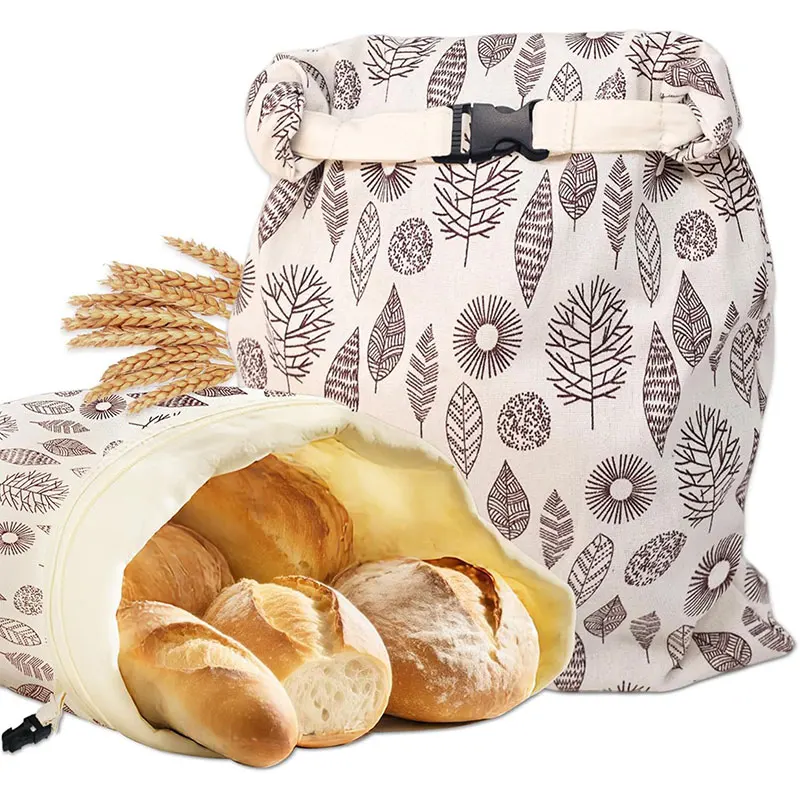 1Pc L-Shape Zipper Linen Bread Bags Reusable Fresh-keeping Bread Storage Bags With Buckle For Homemade Bread Baking